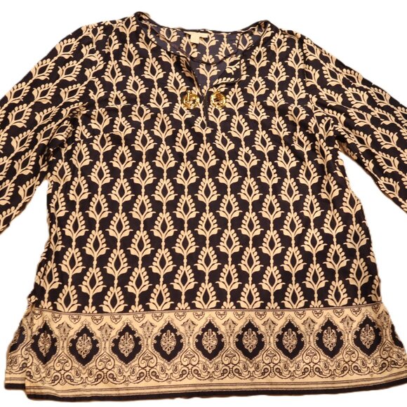 Charter Club Sheer Boho Tunic Top – Navy/Tan – Gold Clasp – Size XL - Picture 1 of 9